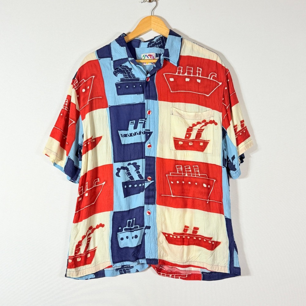 Vtg Jams World Men Large Cruise Ship Steamboat Island Shirt Casual Beach Hawaii